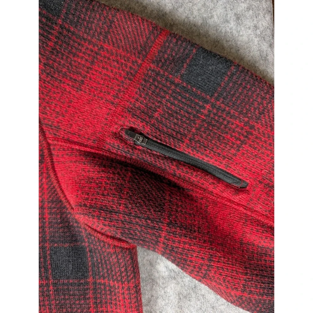 The North Face Mens Red Black Buffalo Plaid 1/4 Zip Sherpa Lined Fleece Pullover